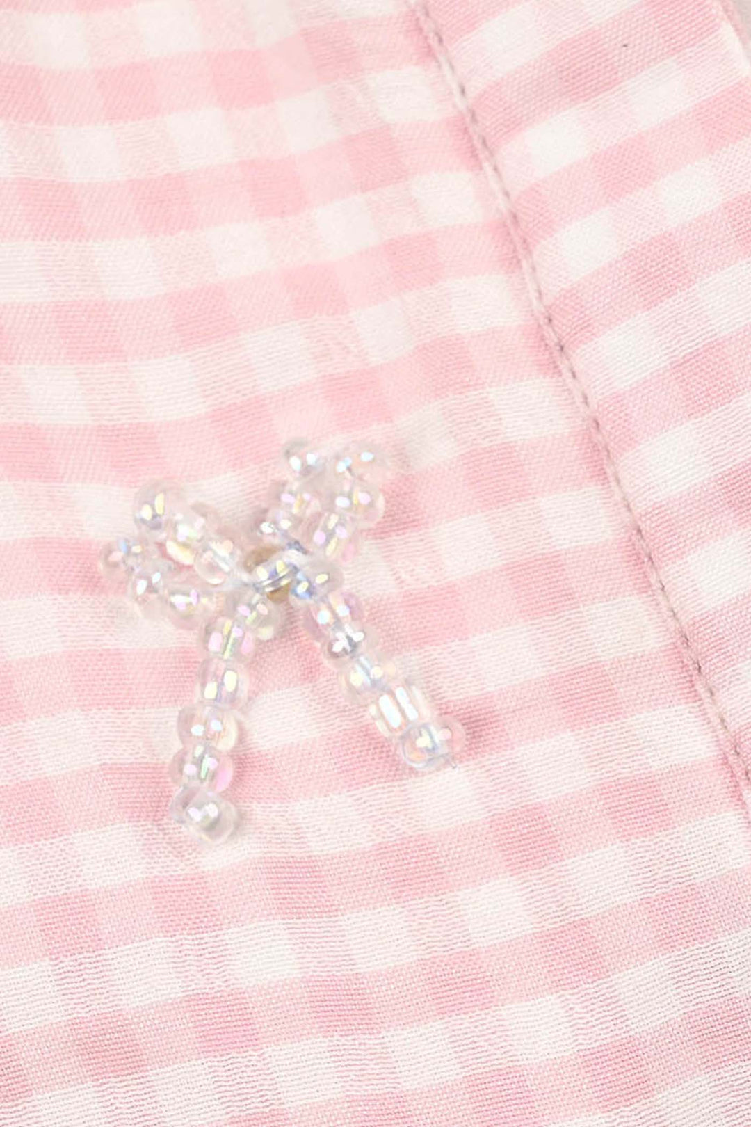 Girls Poly Cotton Top Checks and Bows-Pink