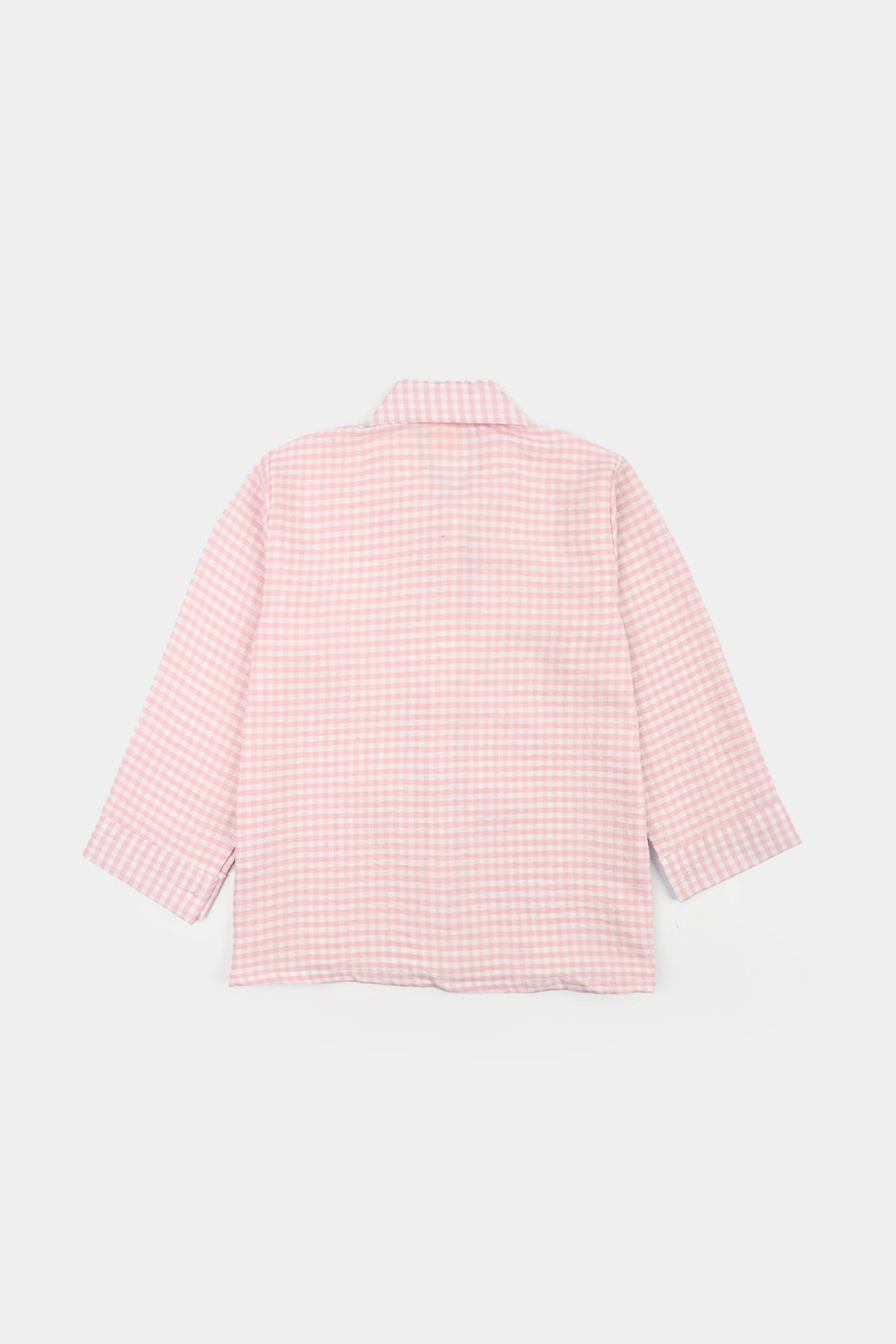 Girls Poly Cotton Top Checks and Bows-Pink