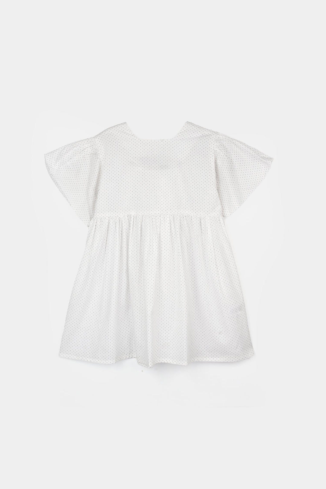 Girls Cotton Casual Frock Puffy-WHITE