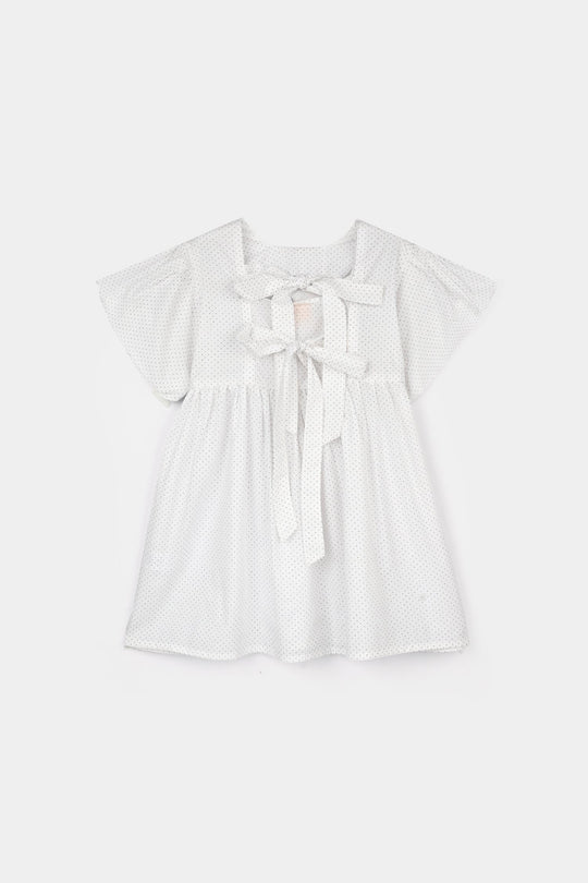 Girls Cotton Casual Frock Puffy-WHITE