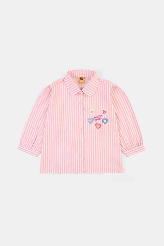 Girls Cotton Emb Top Hearty-PINK