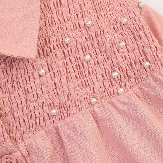 Girls Cotton Casual Top Pearls-Pink