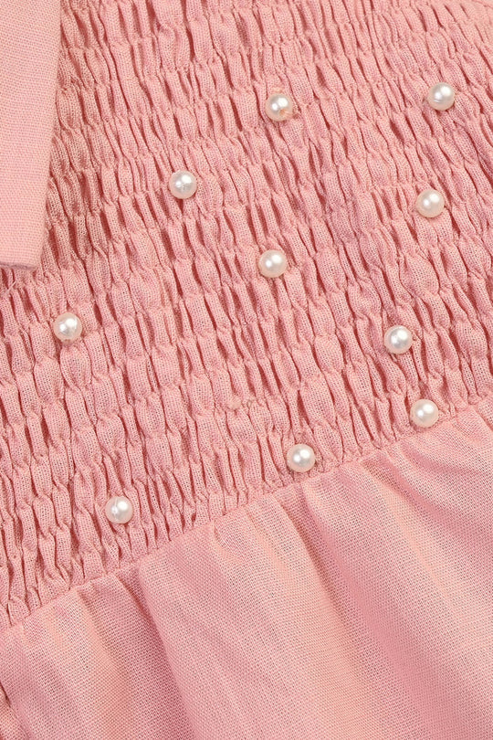 Teens Girls Cotton Casual Top Pearls-Pink