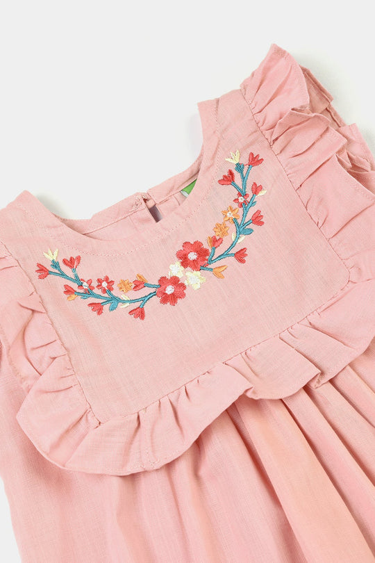 Infant Girls Cotton Emb Frock Desert Rose-Pink