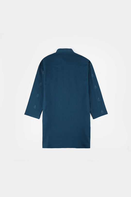 Boys Cotton Slub Printed Kurta (Blue Opal)-Blue