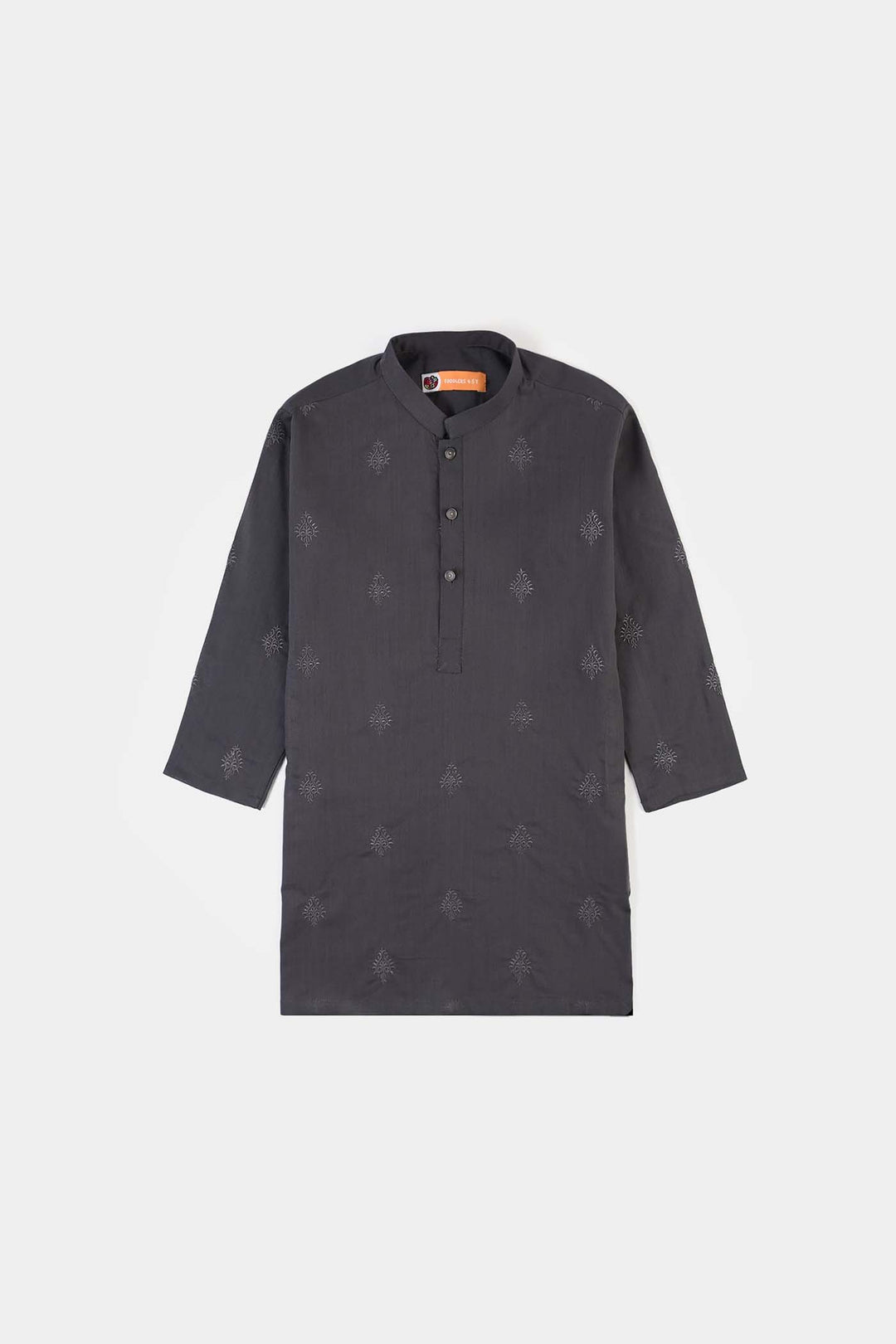 Boys Cotton Slub EMB Kurta (Charcoal)
