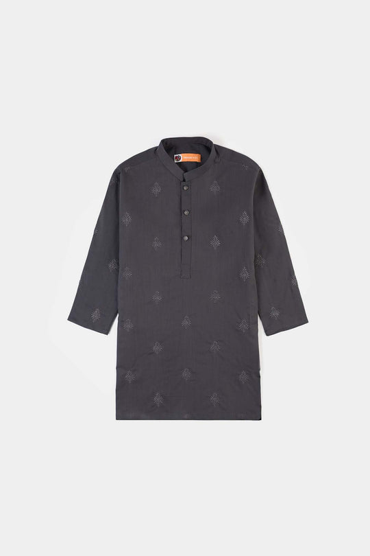 Boys Cotton Slub EMB Kurta (Charcoal)
