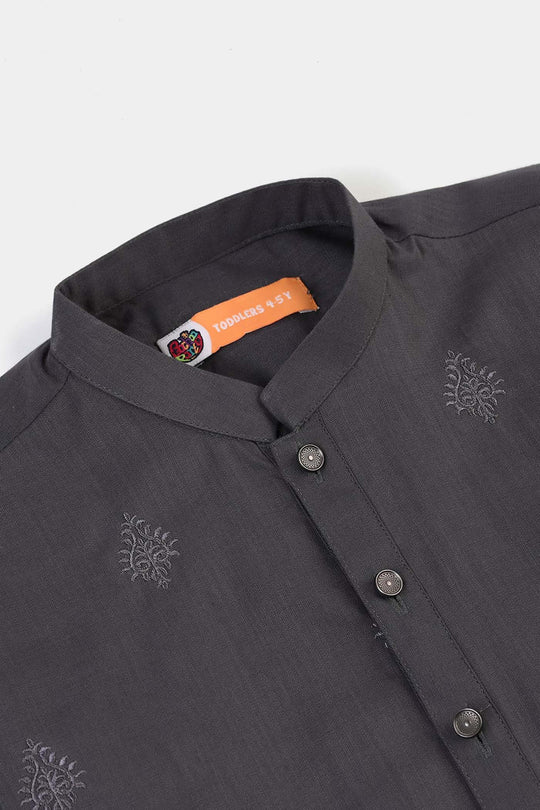 Boys Cotton Slub EMB Kurta (Charcoal)