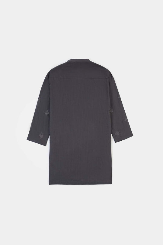 Boys Cotton Slub EMB Kurta (Charcoal)