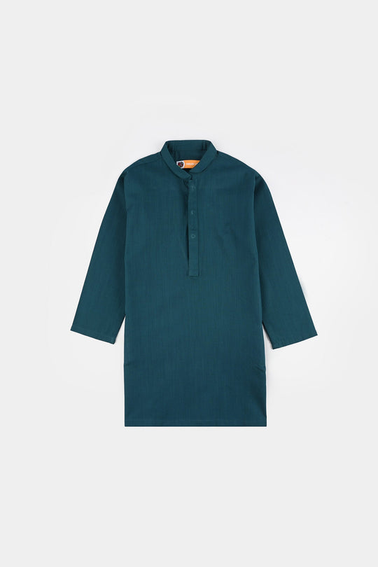 Boys Cotton Slub Kurta (Cut N Sew)- Teal Blue