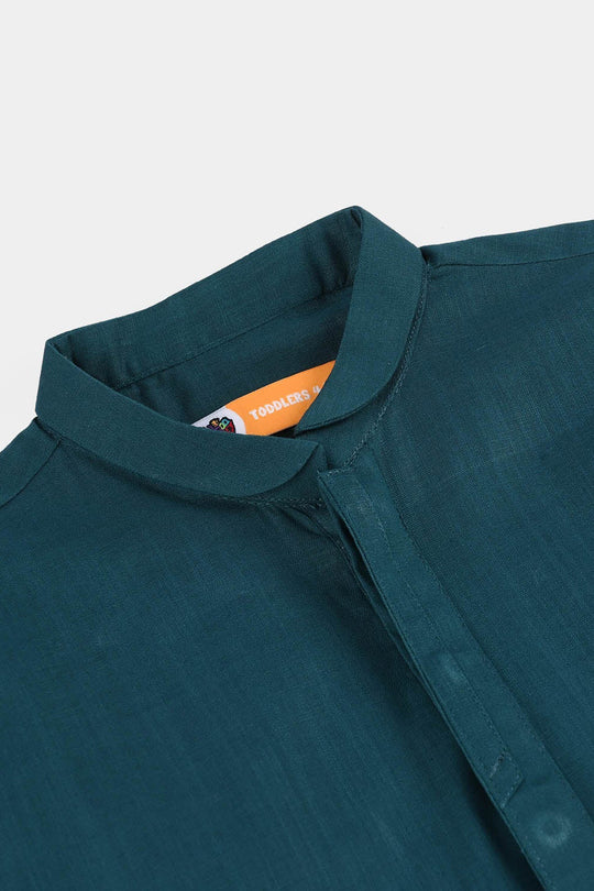 Boys Cotton Slub Kurta (Cut N Sew)- Teal Blue