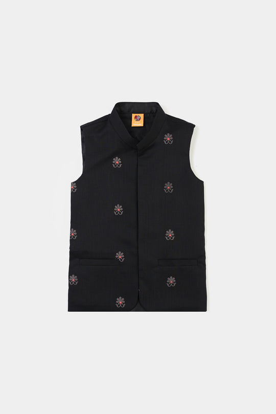 Boys Cotton Slub 3Piece Suit (Black Puff)