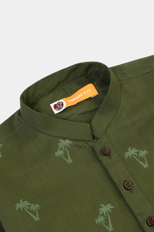 Boys Cotton Slub Printed Kurta (Riffle Green)