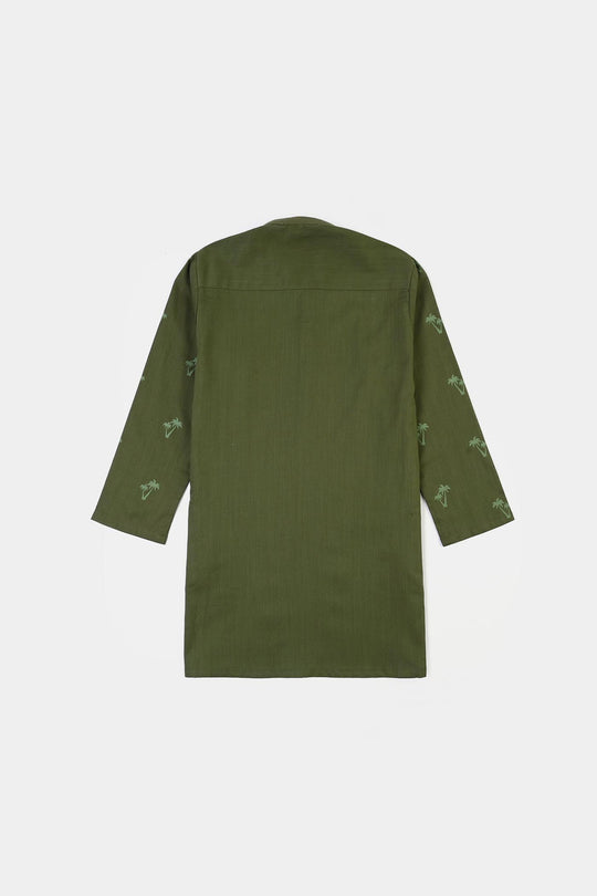Boys Cotton Slub Printed Kurta (Riffle Green)
