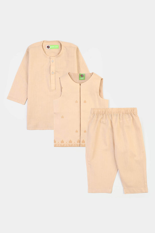 Infant Boys Cotton Slub 3Piece Suit (Peach Punch)