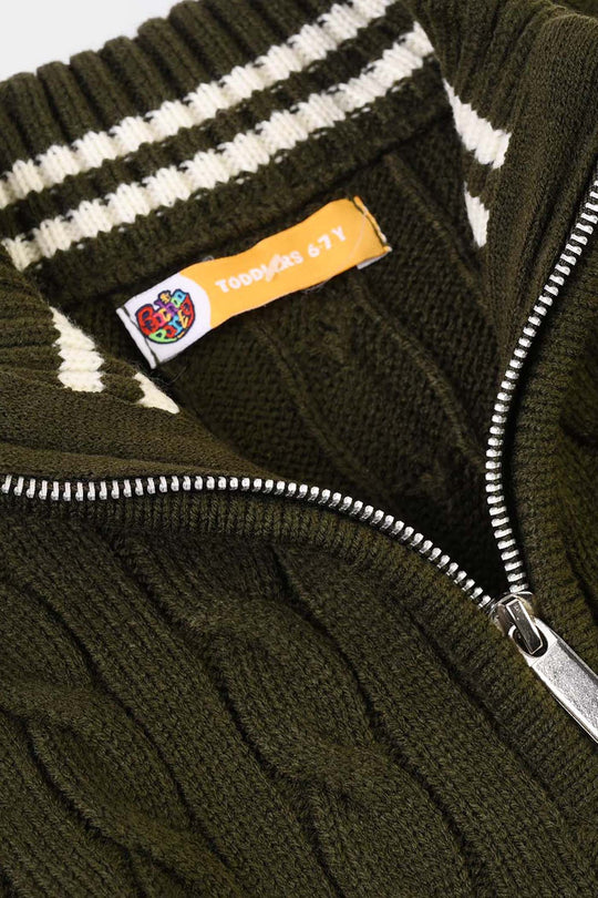 Boys Acrylic Sweater - Twisted - Olive - Green