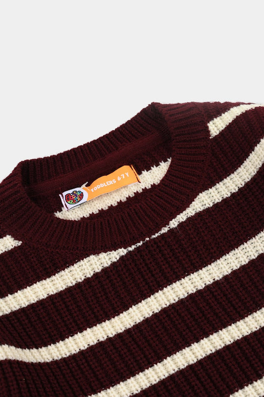 Boys Acrylic Sweater - Go Wild - Maroon & Off White