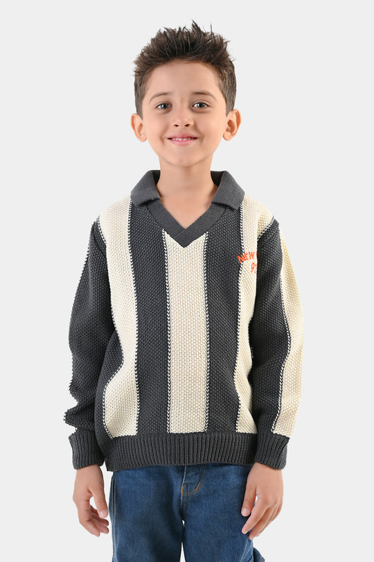 Boys Acrylic Sweater-New York-Dark.Grey.Off.White