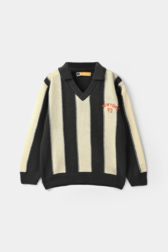 Boys Acrylic Sweater-New York-Dark.Grey.Off.White