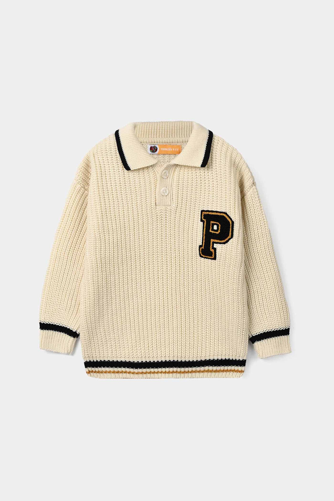 Boys Acrylic Sweater-Letter P - Off.White