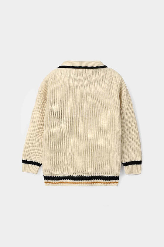 Boys Acrylic Sweater-Letter P - Off.White