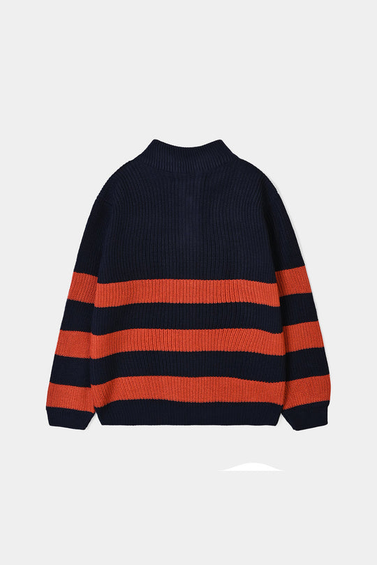 Boys Acrylic Sweater Stripe Mock - Red/Blue