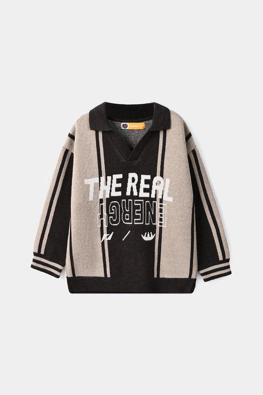 Boys Acrylic Sweater-Real Energy - Grey.Beige