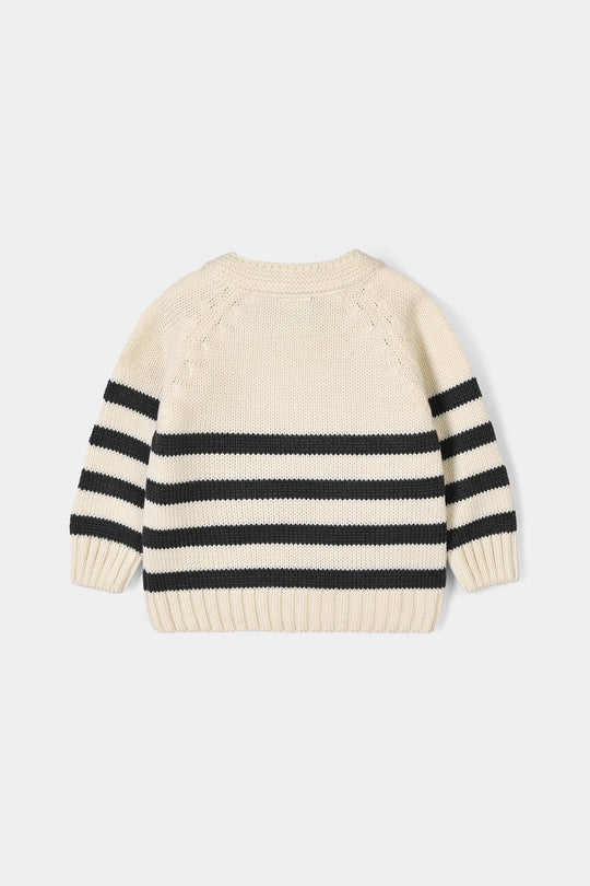 Infant Boys Acrylic Co Ord Set-Cross Stripe- Grey/Off-White