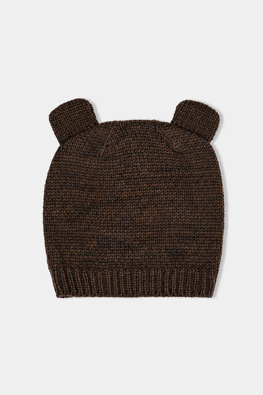 Infant Boys Acrylic Romper With Cap Bear-BROWN