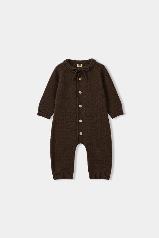 Infant Boys Acrylic Romper With Cap Bear-BROWN