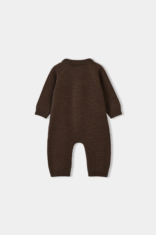 Infant Boys Acrylic Romper With Cap Bear-BROWN