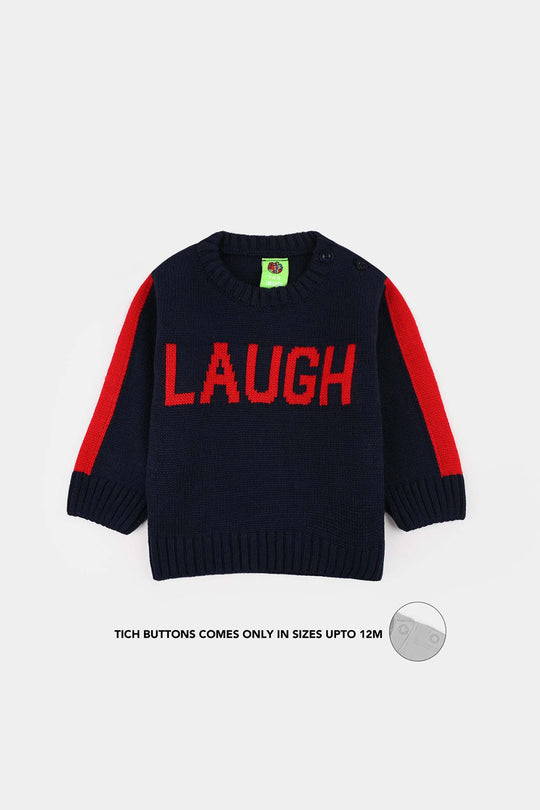 Infant Boys Acrylic Sweater-Laugh - Navy.Red
