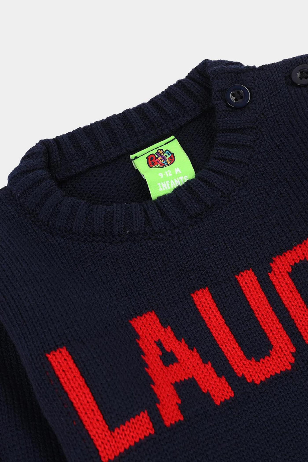 Infant Boys Acrylic Sweater-Laugh - Navy.Red