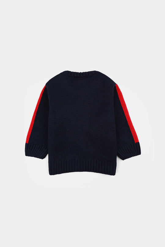 Infant Boys Acrylic Sweater-Laugh - Navy.Red