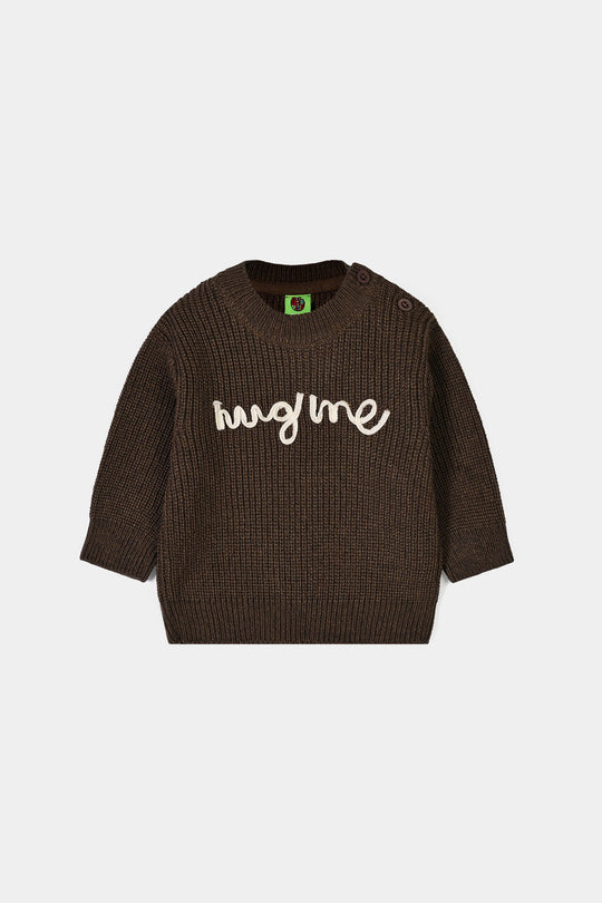 Infant Boys Acrylic Sweater Hug Me- Brown