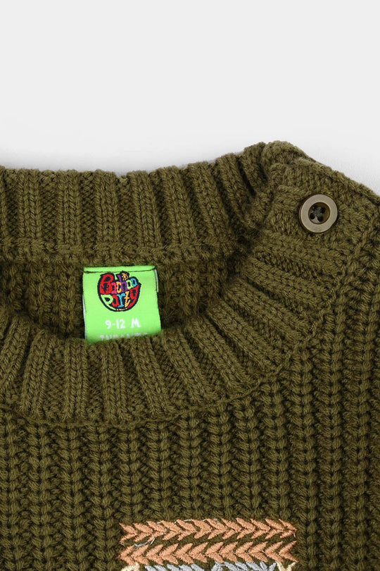 Infant Boys Sweater-Tractor - Olive.Green