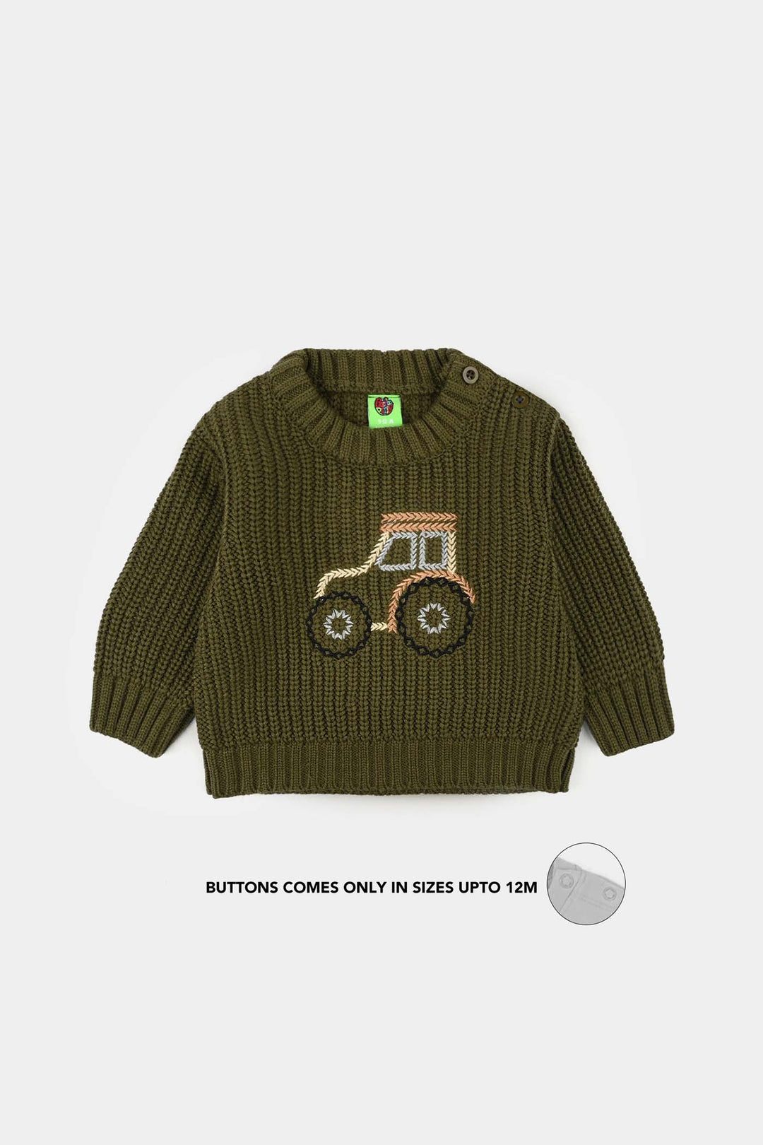 Infant Boys Sweater-Tractor - Olive.Green
