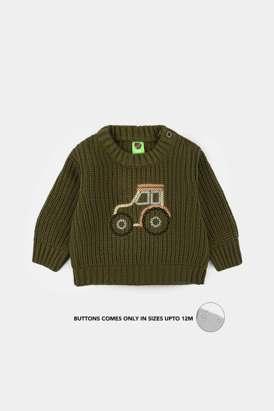 Infant Boys Sweater-Tractor - Olive.Green