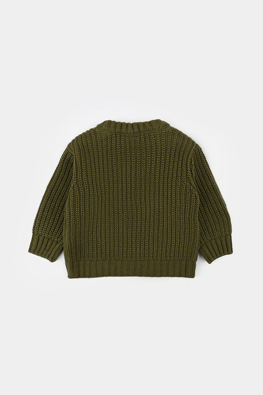 Infant Boys Sweater-Tractor - Olive.Green