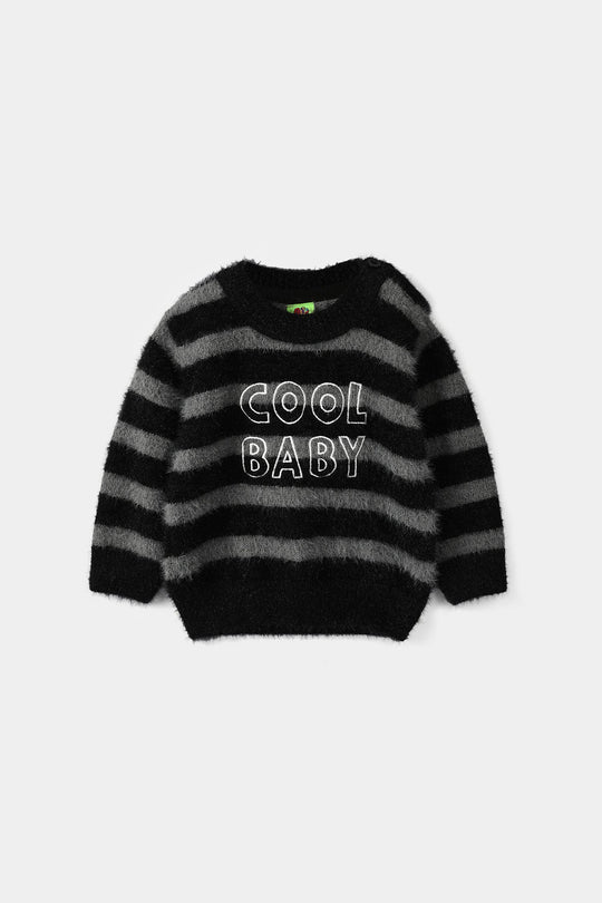 Infant Boys Feather-Acrylic Sweater-Cool Baby - Grey/Black