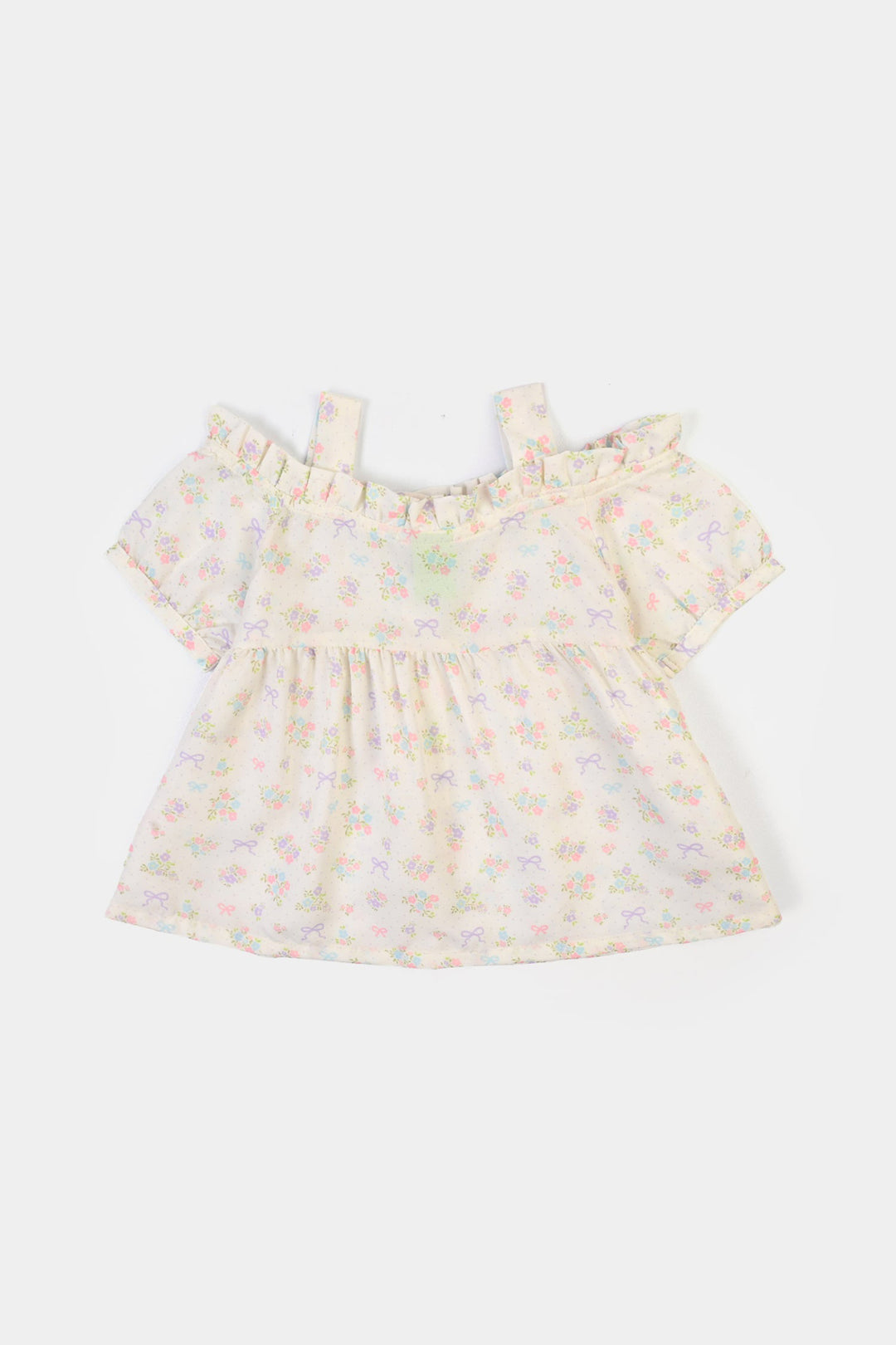 Infant Girls Poly Lawn Casual Top Bow-Multi