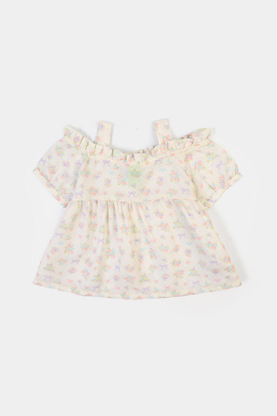 Infant Girls Poly Lawn Casual Top Bow-Multi