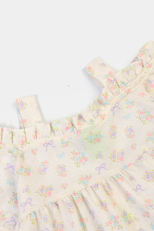 Infant Girls Poly Lawn Casual Top Bow-Multi