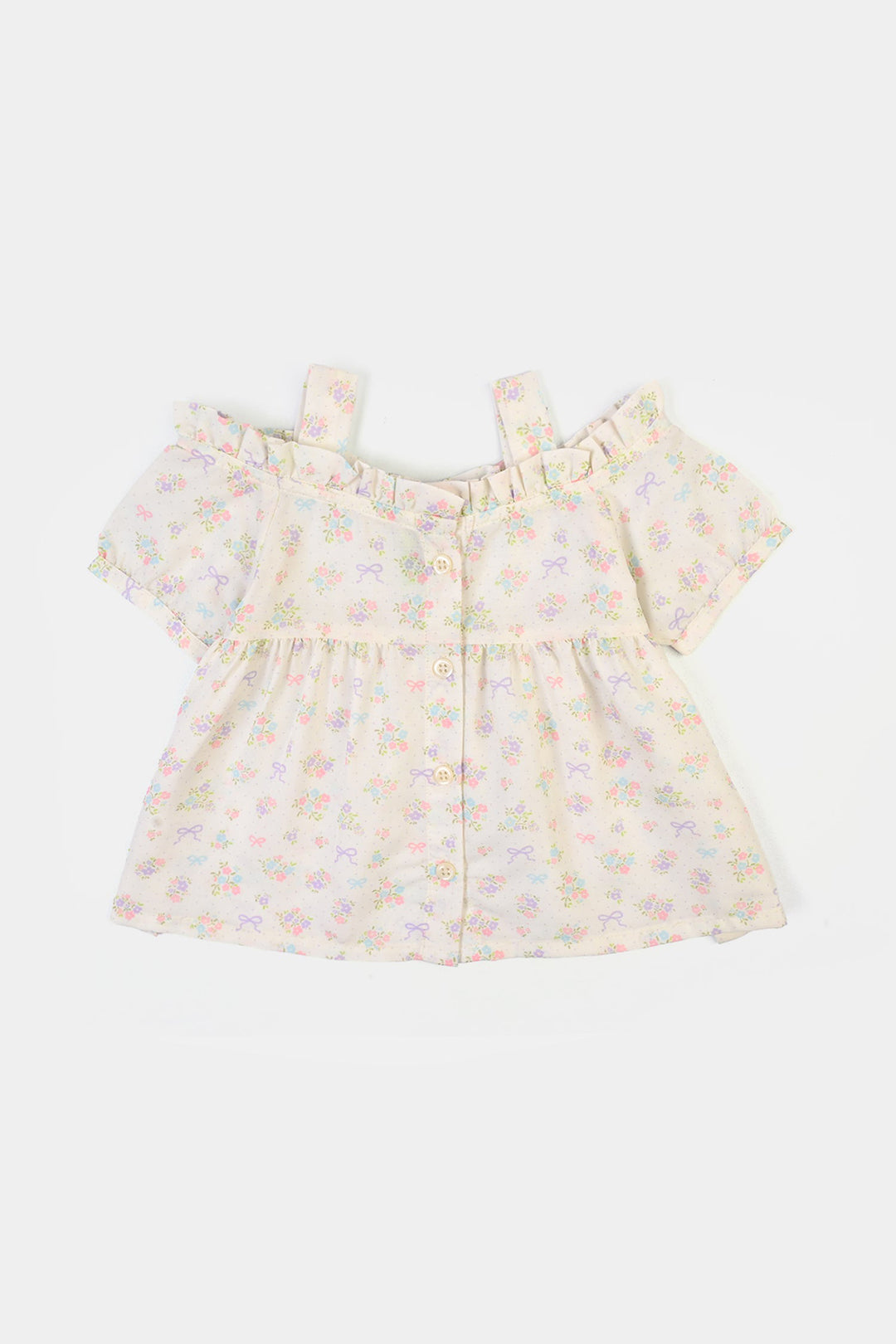 Infant Girls Poly Lawn Casual Top Bow-Multi