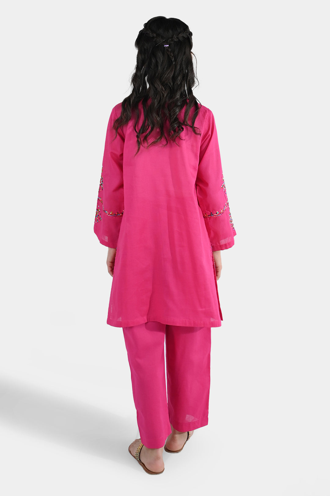 Girls Cotton Emb 2Pcs Naaz- Bright Pink