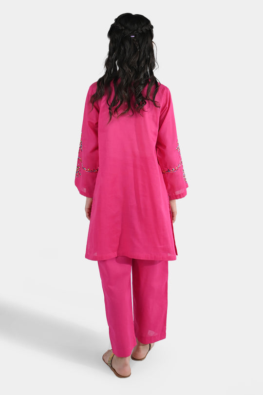 Girls Cotton Emb 2Pcs Naaz- Bright Pink