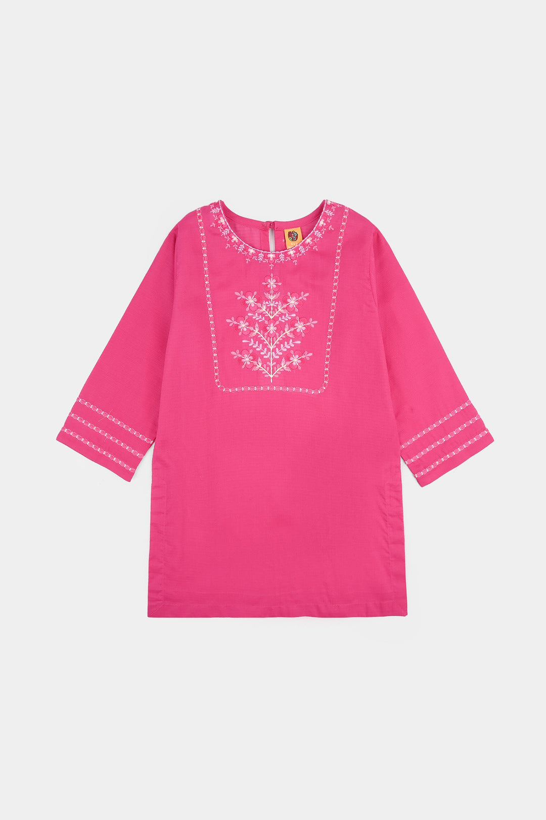 Girls Cotton Emb Kurti Atash- Bright Pink