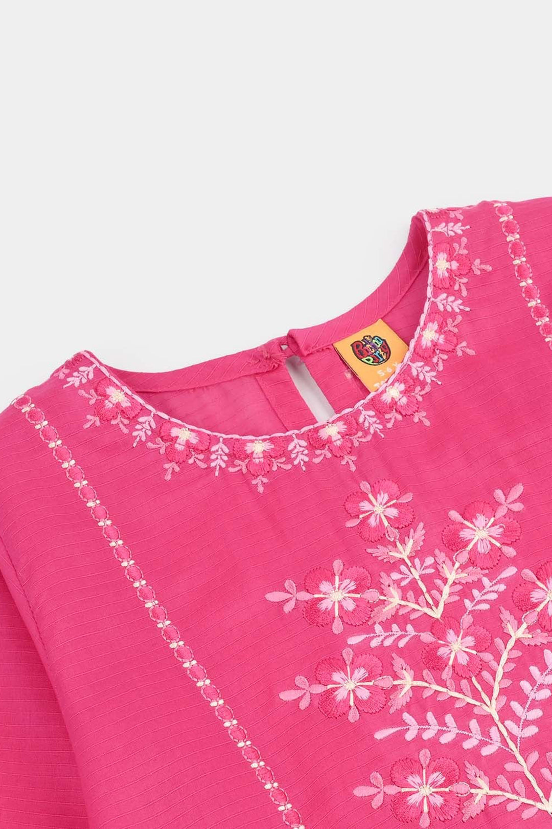 Girls Cotton Emb Kurti Atash- Bright Pink