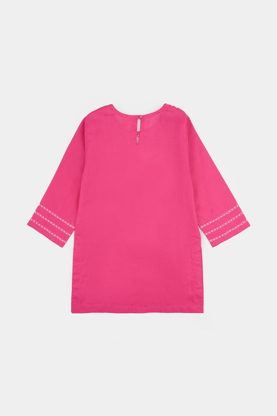 Girls Cotton Emb Kurti Atash- Bright Pink