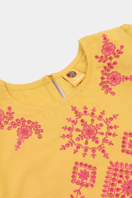 Girls Cotton Emb Kurti Nagma-Mustard